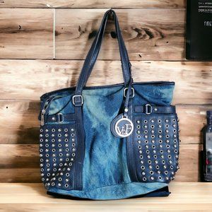 Denim and Gold studded tote by Vittorio D'Firenze